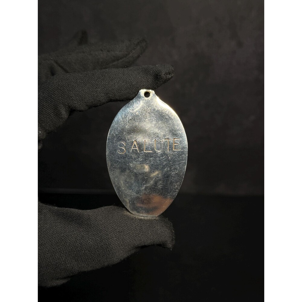 Handmade Sterling Silver SALUTE Engraved Oval Pendant Tag 13.2g
